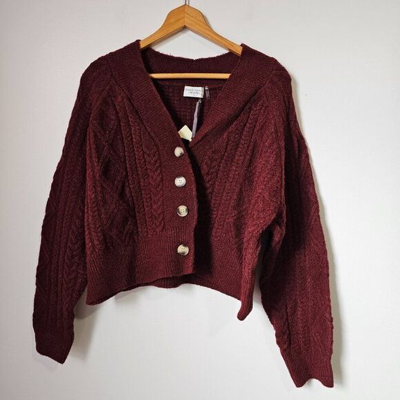 NWT DRESS FORUM DEEP RED V NECK BUTTON DOWN SWEATER SIZE L - Picture 1 of 14